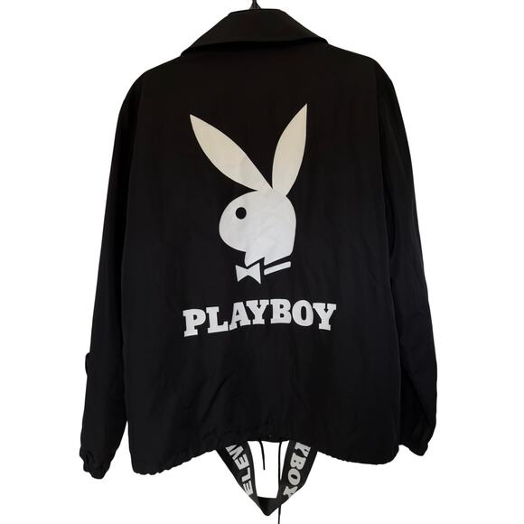 Playboy x Eleven Paris Coach Jacket Black L Bunny Logo Windbreaker Streetwear - Picture 2 of 5